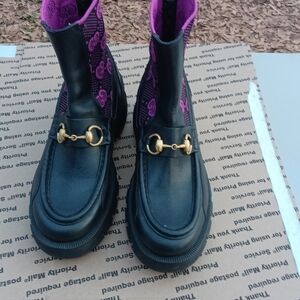 Gucci Black and Purple Ankle Boots